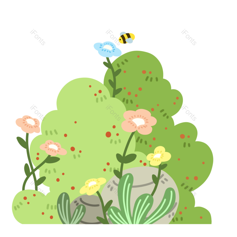 手绘插画图片,花丛元素,花朵PNG,鲜花免抠素材